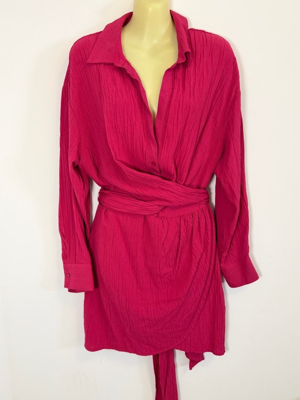ZARA Hot Pink Long Sleeve Wrap Dress
